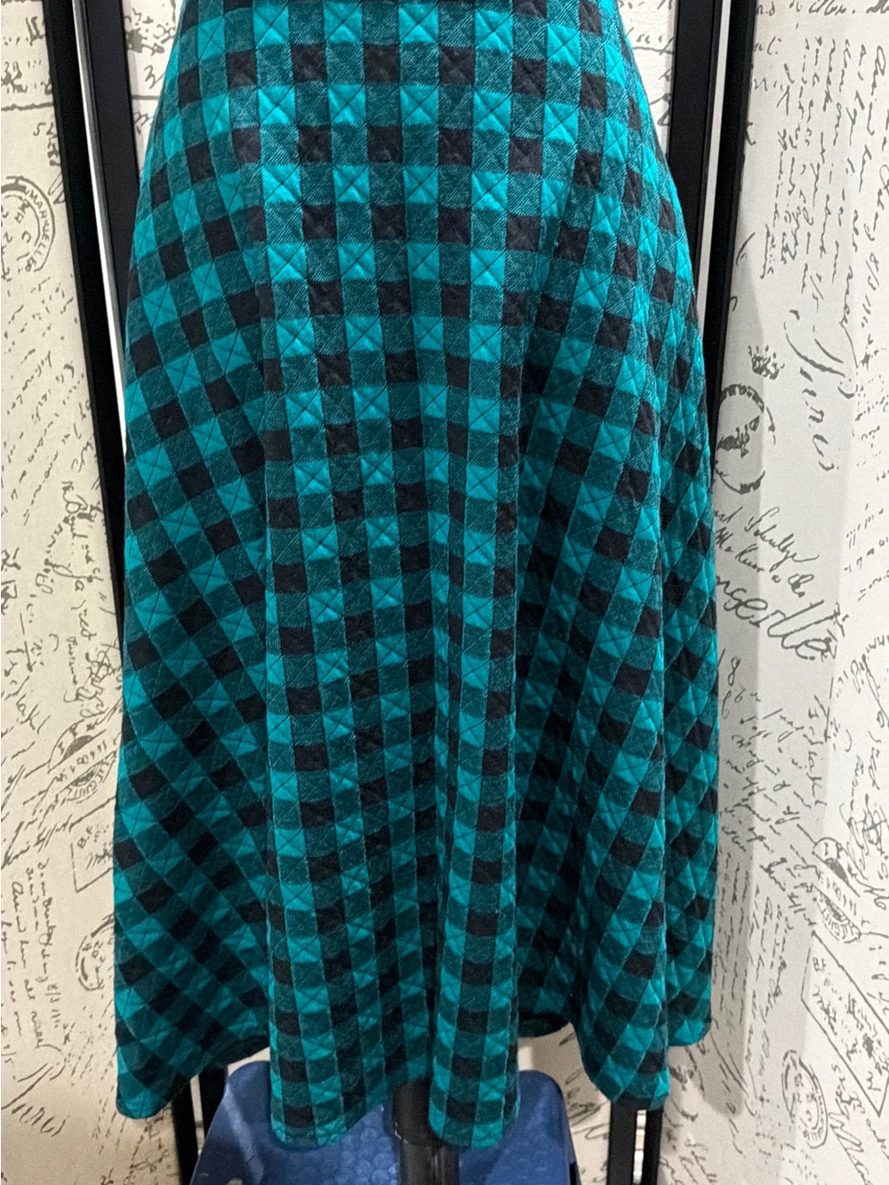 Vintage Teal and Black Check Two-Piece Skirt Set - Picture 14 of 15